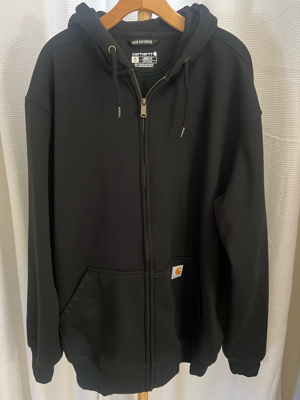 Men’s Carhartt Black Rain Defender Zip-Up Hoodie sweatshirt, XL Tall loose fit - Picture 2 of 4